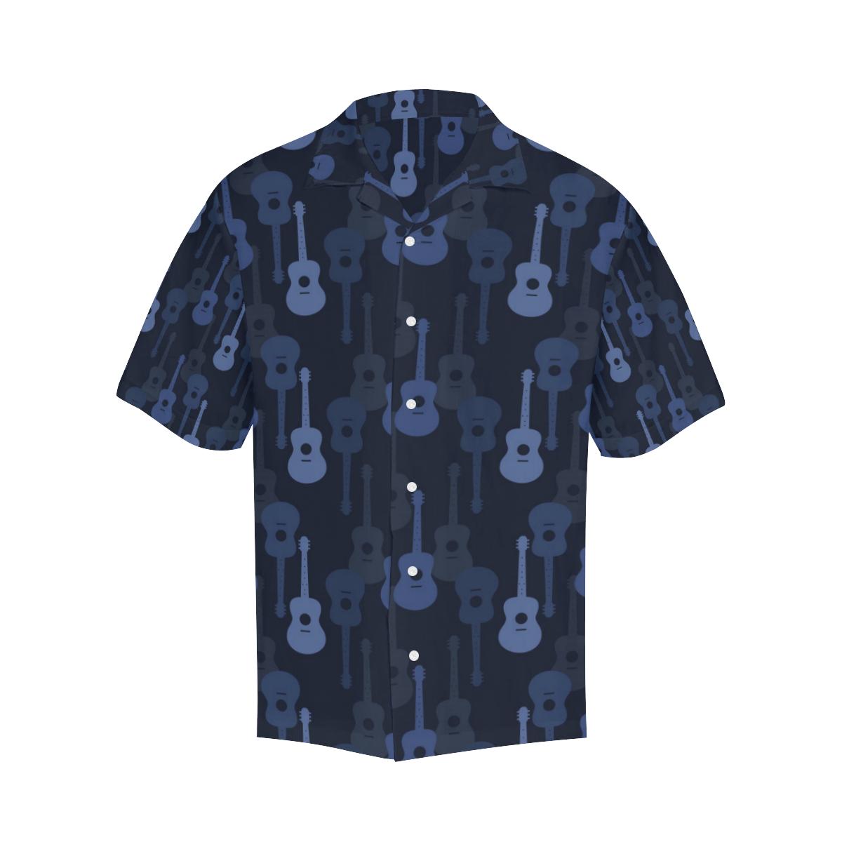 Blue Theme Guitar Pattern Mens All Over Print Hawaiian Shirt