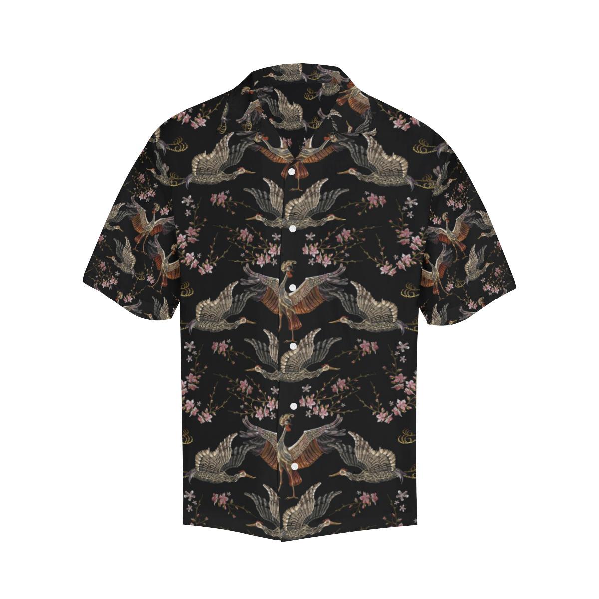 Japanese Crane Pattern Background Mens All Over Print Hawaiian Shirt