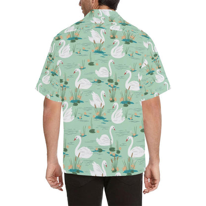 White Swan Lake Pattern Mens All Over Print Hawaiian Shirt