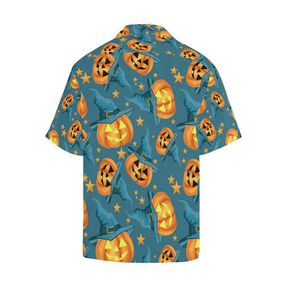 Halloween Pumpkin Witch Hat Pattern Mens All Over Print Hawaiian Shirt