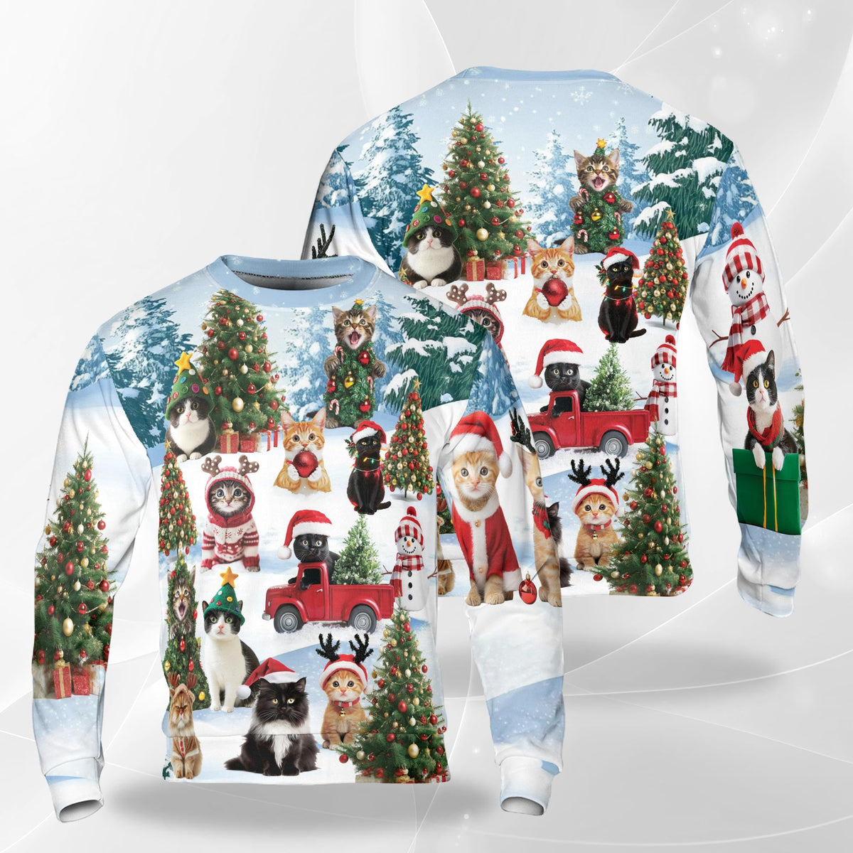 Cute Christmas Cat in Snow Sweatshirt – Christmas 3D All Over Print Design