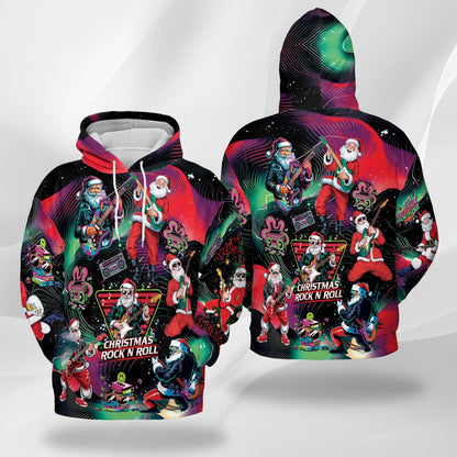 Santa Claus Rock Guitar Christmas All Over Print Hoodie, Music Graphic Design