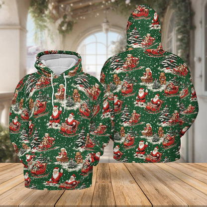 Funny Santa Sleigh Christmas All Over Print Hoodie, Xmas Graphic Design