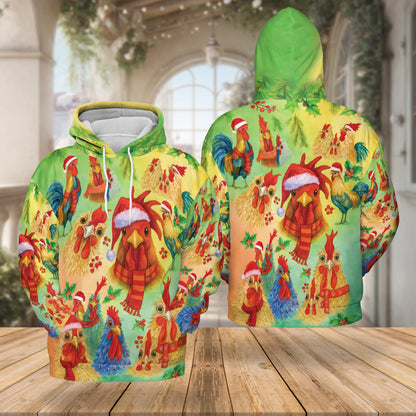Rooster Merry Clucking Christmas All Over Print Hoodie