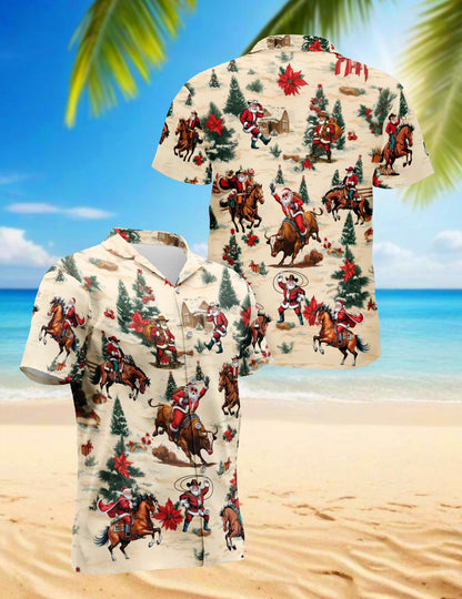 Cowboy Santa Claus Hawaiian Shirt for Men, Button Down Aloha Shirt - Azhawaiian