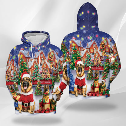 German Shepherd Christmas All Over Print Hoodie, Festive Dog Graphic Design