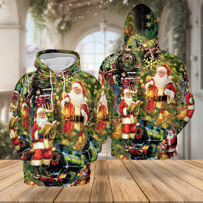 Santa Christmas Train All Over Print Hoodie, Festive Graphic Design