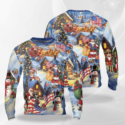 Patriotic Santa Christmas Sweatshirt – Christmas 3D All Over Print Design