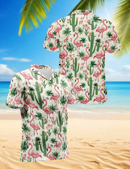 Cactus Flamingo Hawaiian Shirt for Men, Button Down Aloha Shirt - Azhawaiian