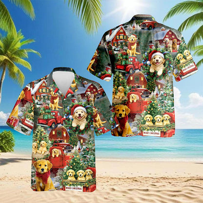 Golden Retriever Christmas Hawaiian Shirt for Men, Button Down Aloha Shirt - Azhawaiian