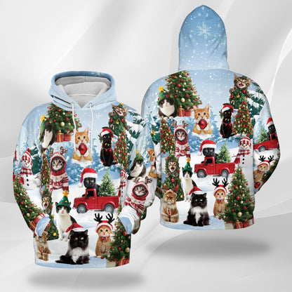 Cat Christmas Santa All Over Print Hoodie, Cat Lover Gift, Graphic Design Animal