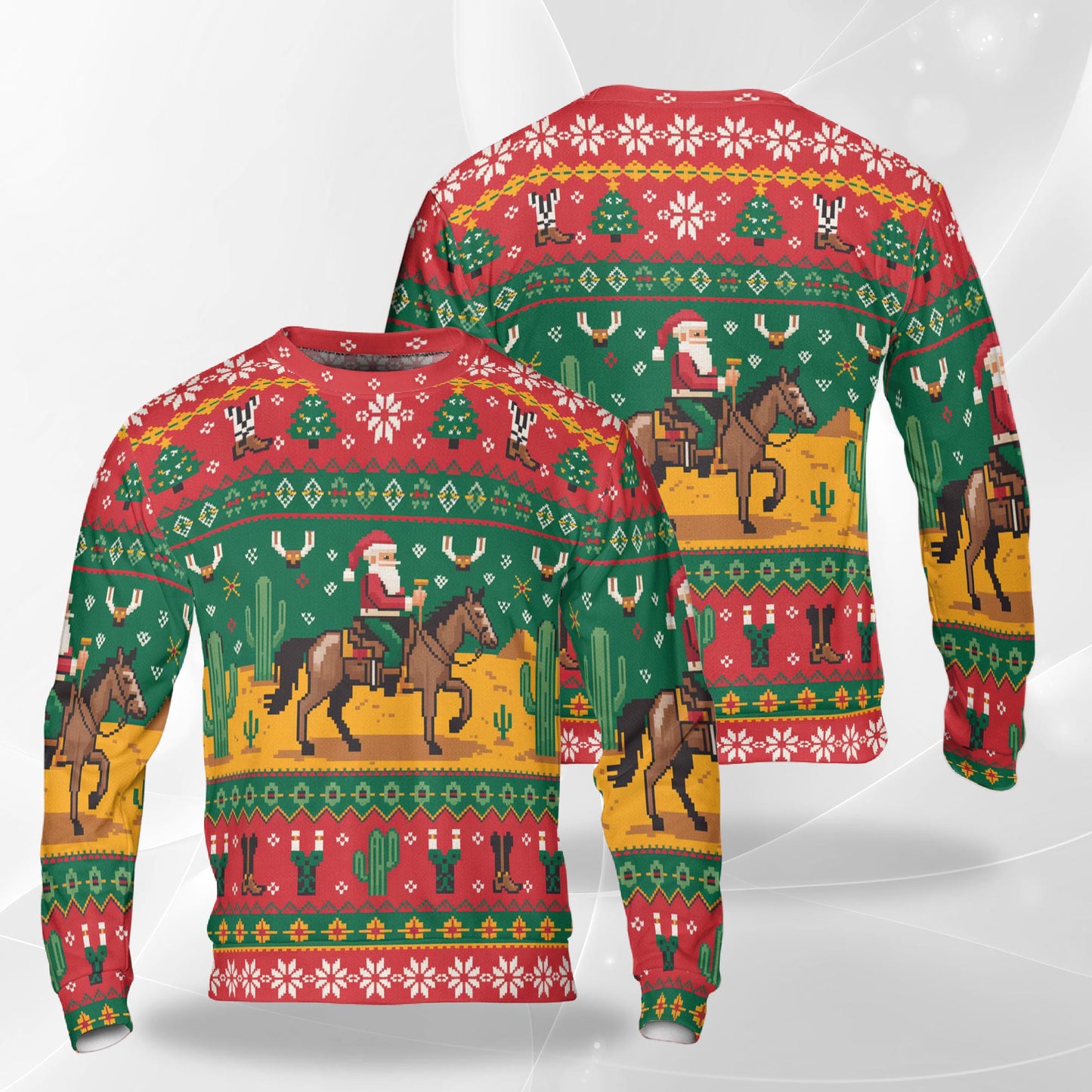 Western Cowboy Santa Christmas Sweatshirt – Christmas 3D All Over Print Design