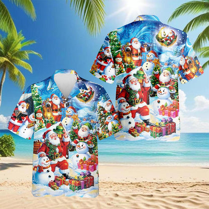 Santa Claus and Snowman Hawaiian Shirt for Men, Button Down Aloha Shirt - Azhawaiian