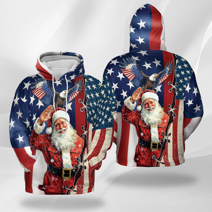 Patriotism American Christmas All Over Print Hoodie, Graphic Design Eagle USA Flag
