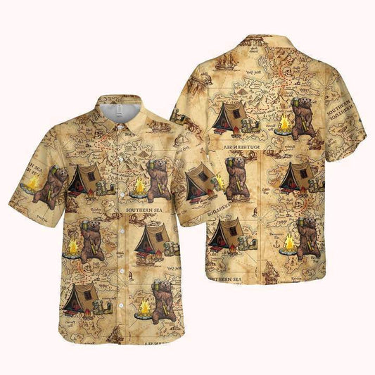 Camping Bear 3D All Over Printed Hawaiian Shirt | Unique Beach