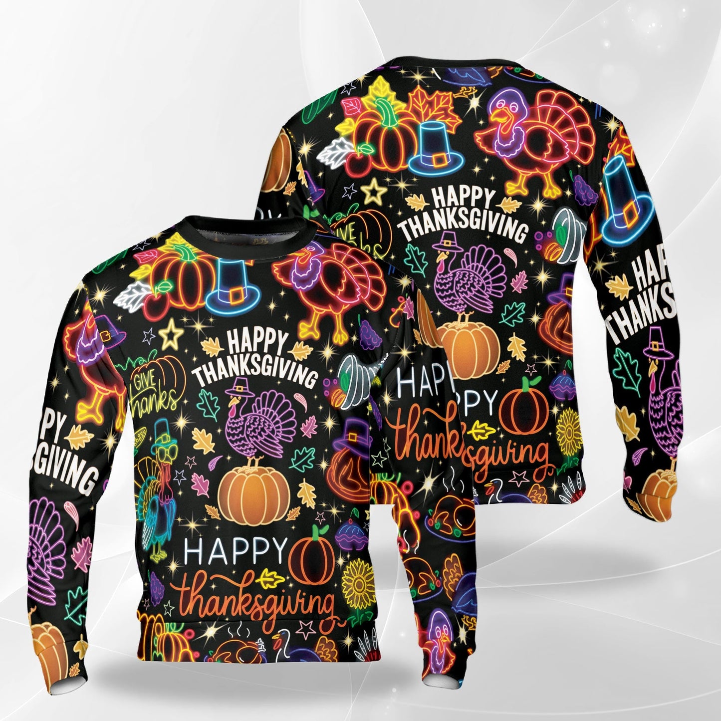 Funny Happy Turkey Day Sweatshirt – Colorful Graphic 3D All Over Print Design