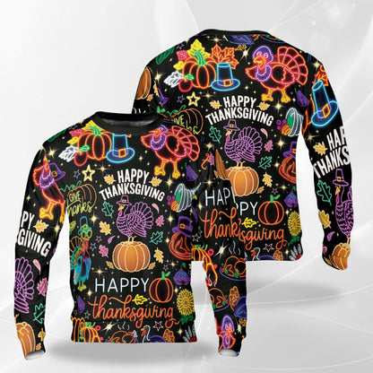 Funny Happy Turkey Day Sweatshirt – Colorful Graphic 3D All Over Print Design
