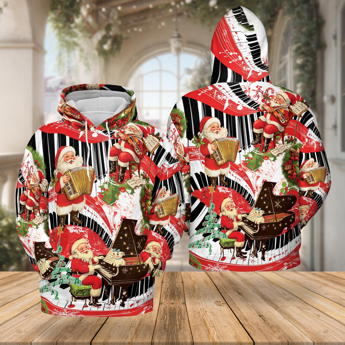 Santa Claus Playing Musical Christmas All Over Print Hoodie