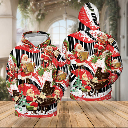 Santa Claus Playing Musical Christmas All Over Print Hoodie