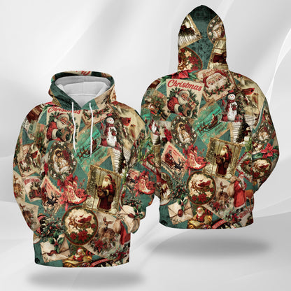 Merry Christmas Santa Claus All Over Print Hoodie, Retro Holiday Graphic Design