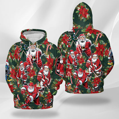 Santa Claus Hockey All Over Print Hoodie, Funny Christmas Sports Graphic Design
