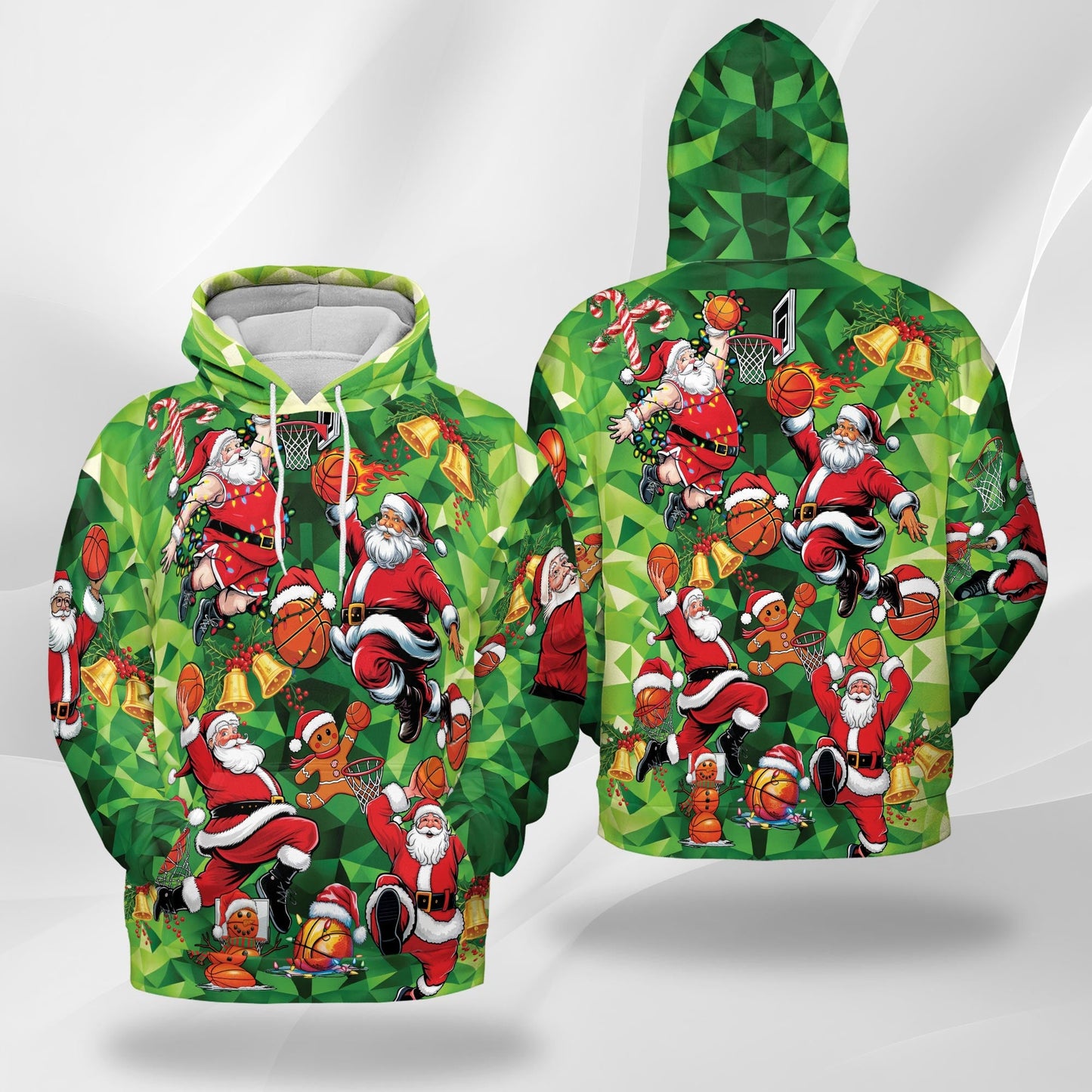 Santa Claus Basketball Christmas All Over Print Hoodie, Sports Graphic Design