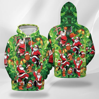 Santa Claus Basketball Christmas All Over Print Hoodie, Sports Graphic Design