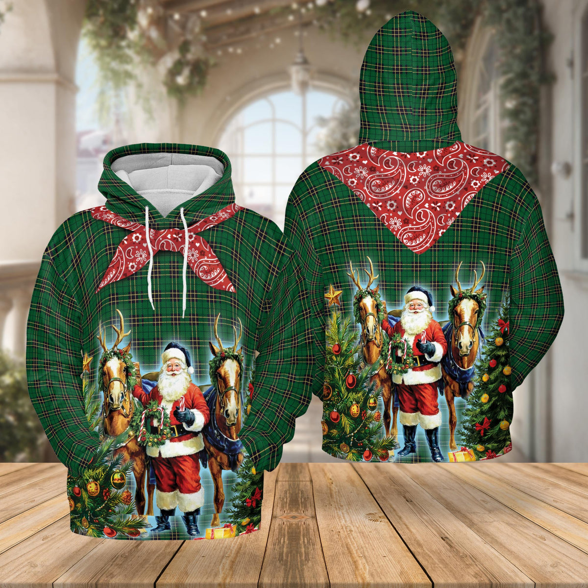 Santa Claus Cowboy Christmas Pattern All Over Print Hoodie
