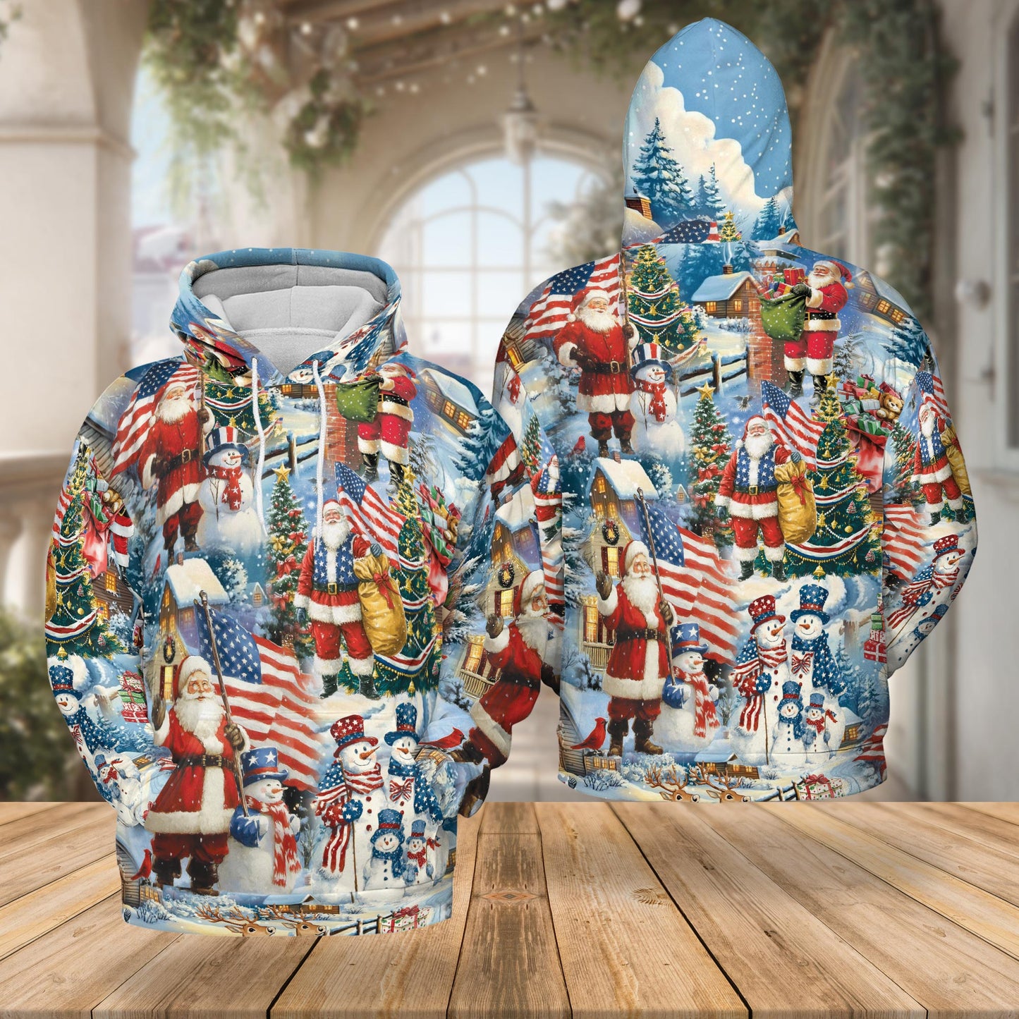 Santa Claus American Flag Christmas All Over Print Hoodie