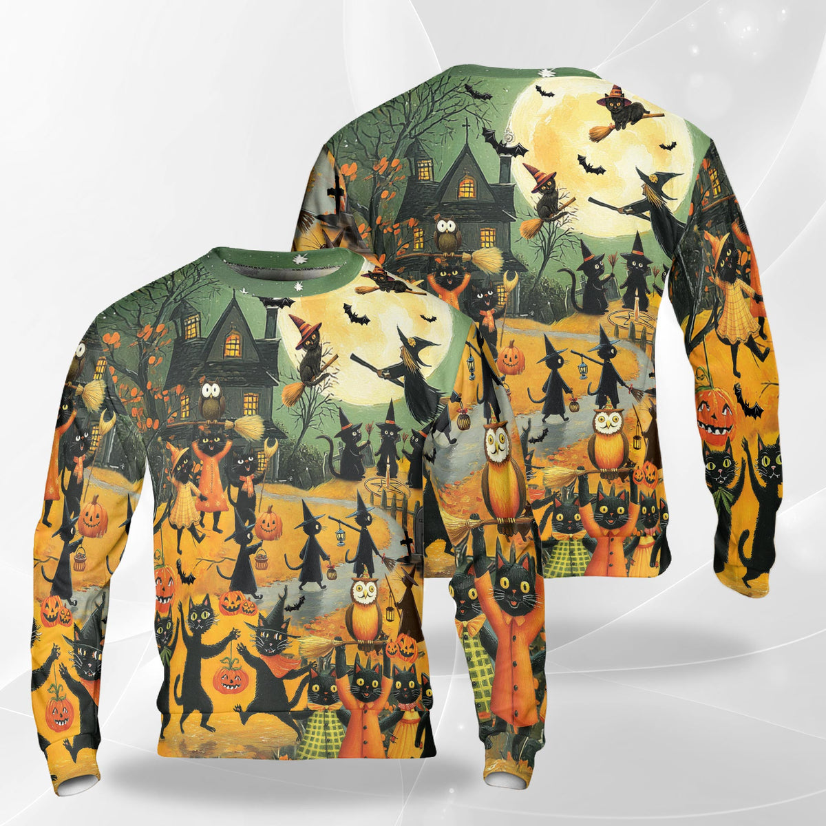 Halloween Black Cat Witch Sweatshirt – Colorful Graphic 3D All Over Print Design