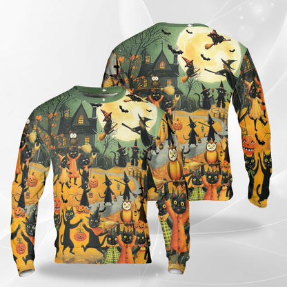 Halloween Black Cat Witch Sweatshirt – Colorful Graphic 3D All Over Print Design