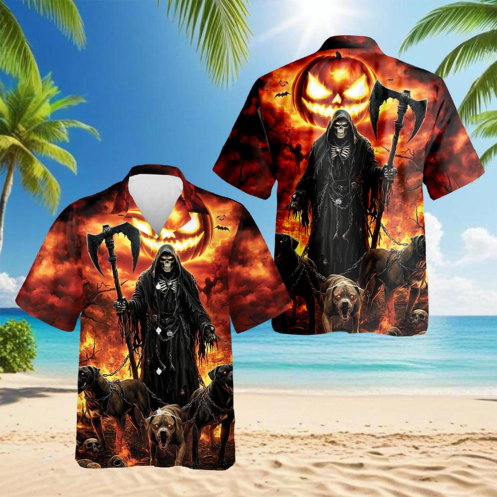 Grim Reaper Hawaiian Shirt for Men, Button Down Aloha Shirt - Azhawaiian