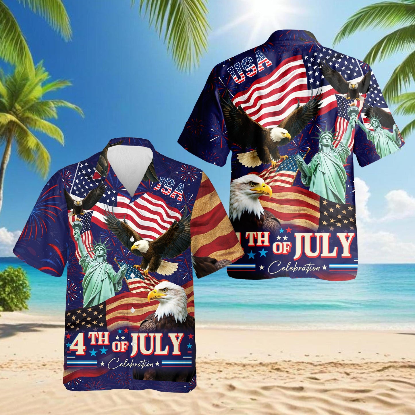 4th of July Independence Day Hawaiian Shirt for Men, Button Down Aloha Shirt - Azhawaiian