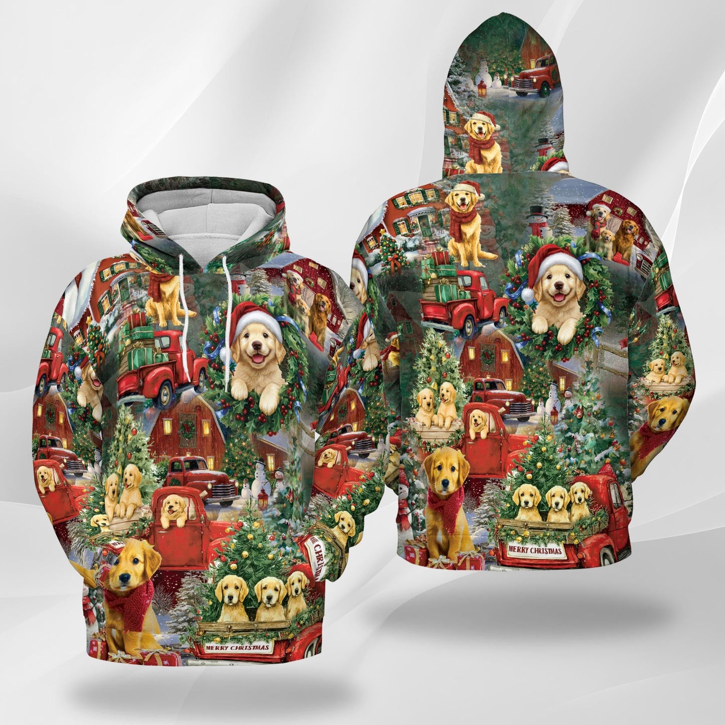 Golden Retriever Christmas All Over Print Hoodie, Festive Dog Graphic Design