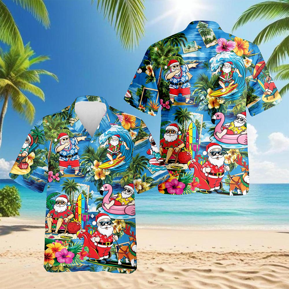 Christmas Santa Claus Hawaiian Shirt for Men, Button Down Aloha Shirt - Azhawaiian