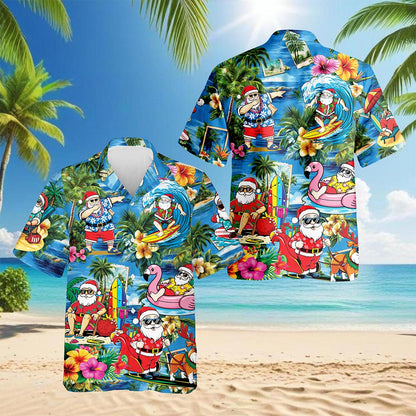 Christmas Santa Claus Hawaiian Shirt for Men, Button Down Aloha Shirt - Azhawaiian