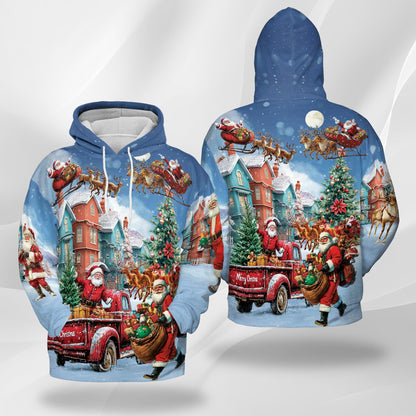 Santa Claus Christmas All Over Print Hoodie, Graphic Design Funny Holiday