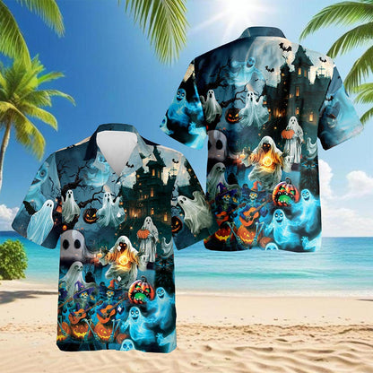 Halloween Ghost Hawaiian Shirt for Men, Button Down Aloha Shirt - Azhawaiian