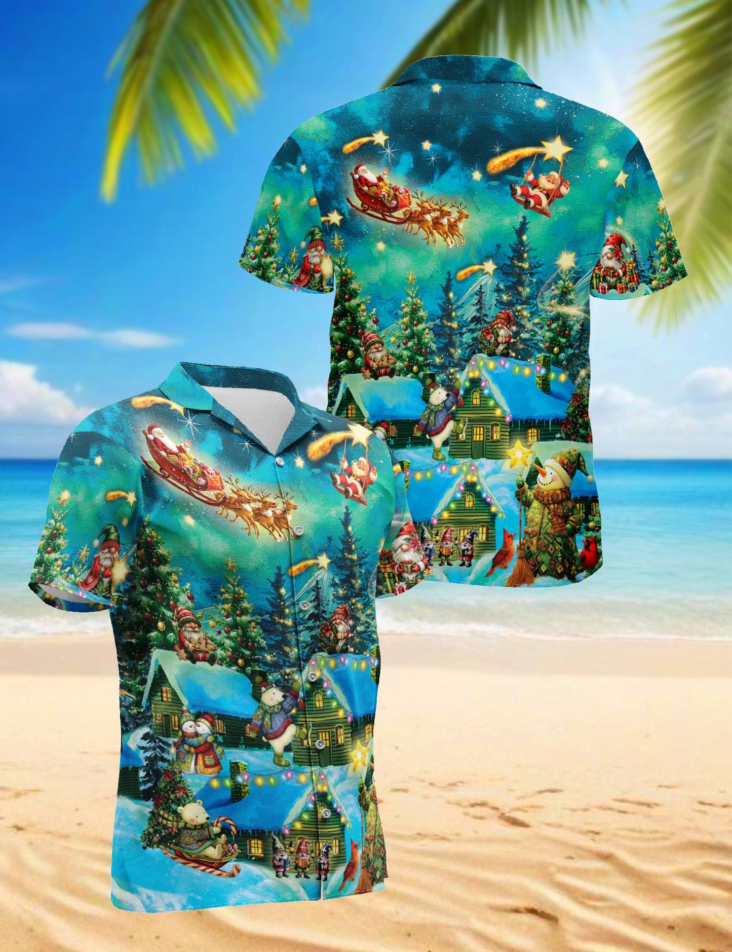Magical Christmas Night Scene Hawaiian Shirt for Men, Button Down Aloha Shirt - Azhawaiian