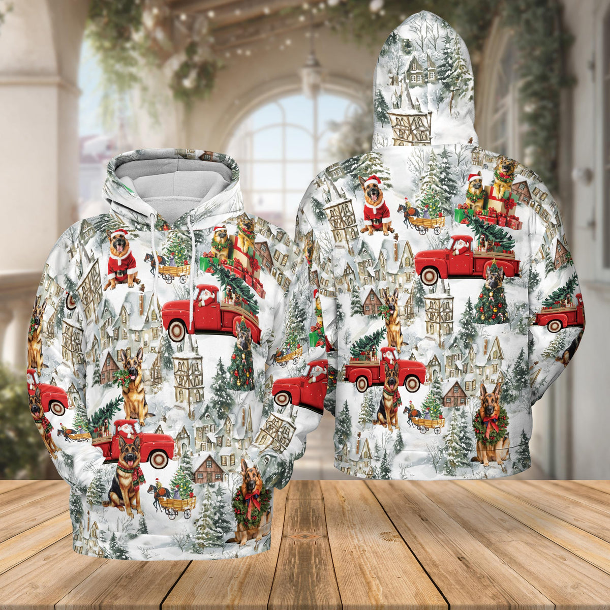 German Shepherd Christmas All Over Print Hoodie, Dog Lover Graphic Design