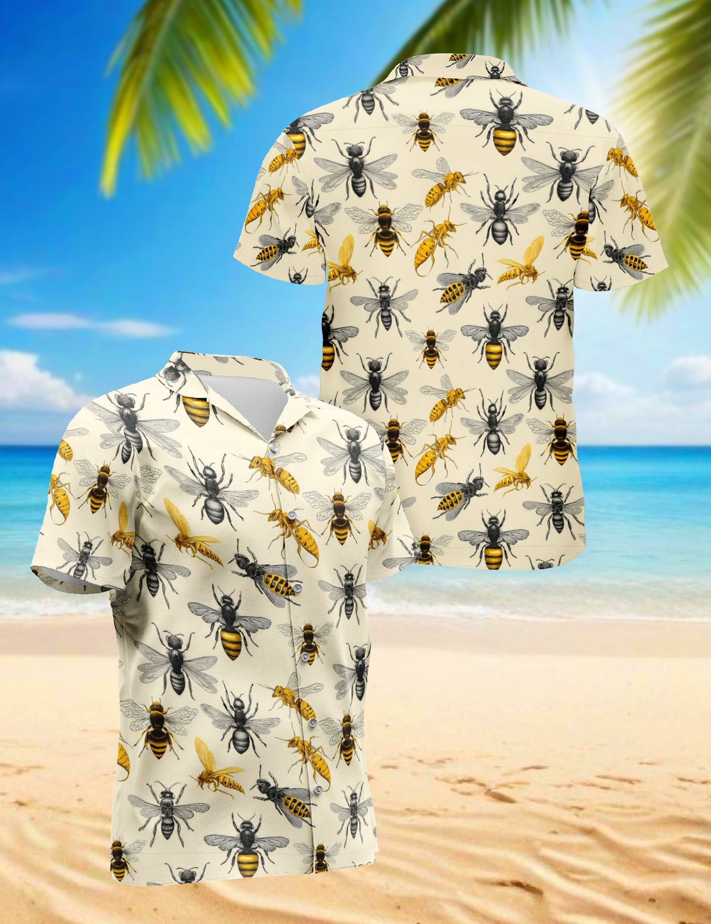 Bee Art Hawaiian Shirt for Men, Button Down Aloha Shirt - Azhawaiian