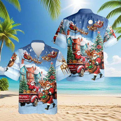 Santa Claus Christmas Hawaiian Shirt for Men, Button Down Aloha Shirt - Azhawaiian