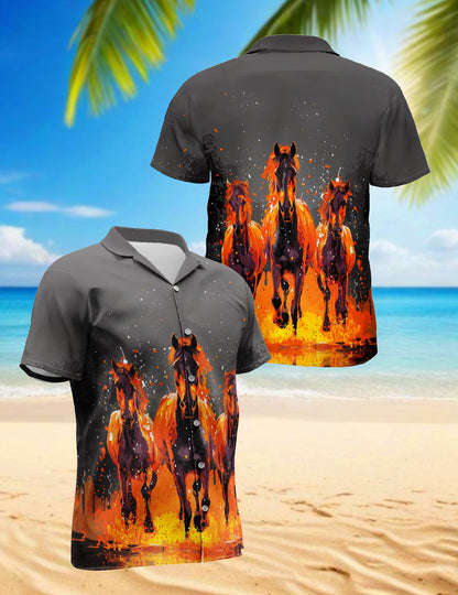 Fire Horse Hawaiian Shirt for Men, Button Down Aloha Shirt - Azhawaiian