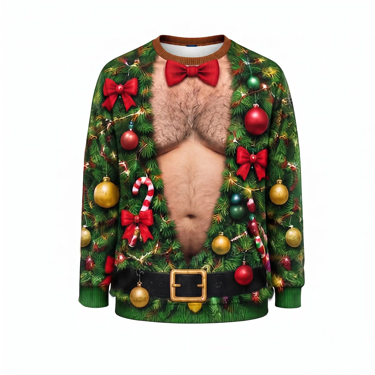 Hairy Chest Christmas Tree Sweatshirt – Funny Ugly Christmas Graphic 3D All Over Print Design