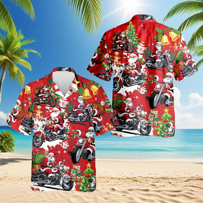 Santa Claus Riding Motorcycle Christmas Hawaiian Shirt for Men, Button Down Aloha Shirt - Azhawaiian