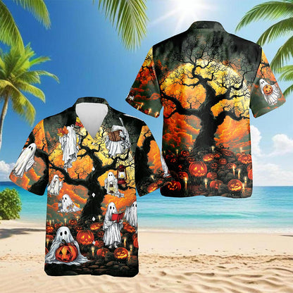 Ghost Halloween Hawaiian Shirt for Men, Button Down Aloha Shirt - Azhawaiian