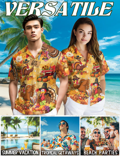 Funny Thanksgiving Turkey Hawaiian Shirt for Men, Button Down Aloha Shirt - Azhawaiian