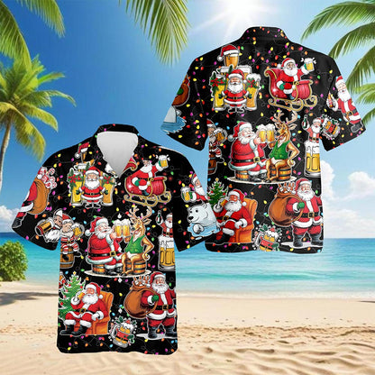 Santa Beer Lover Hawaiian Shirt for Men, Button Down Aloha Shirt - Azhawaiian