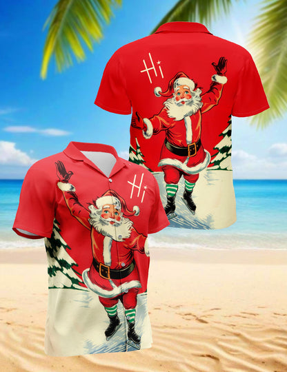 Vintage Ice Skating Santa Hawaiian Shirt for Men, Button Down Aloha Shirt - Azhawaiian