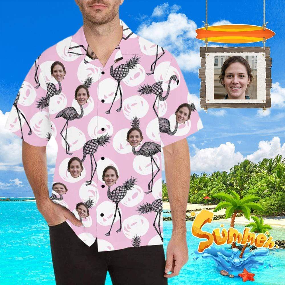 Custom Face Funny Flamingo Men's All Over Print Hawaiian Shirt